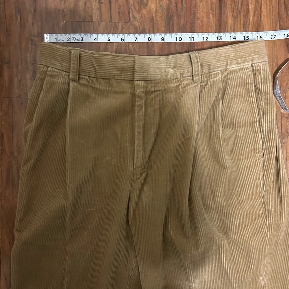Vintage Corduroy Trousers Front Pleated Cuffed Hem Retro Swing 70s Flapper